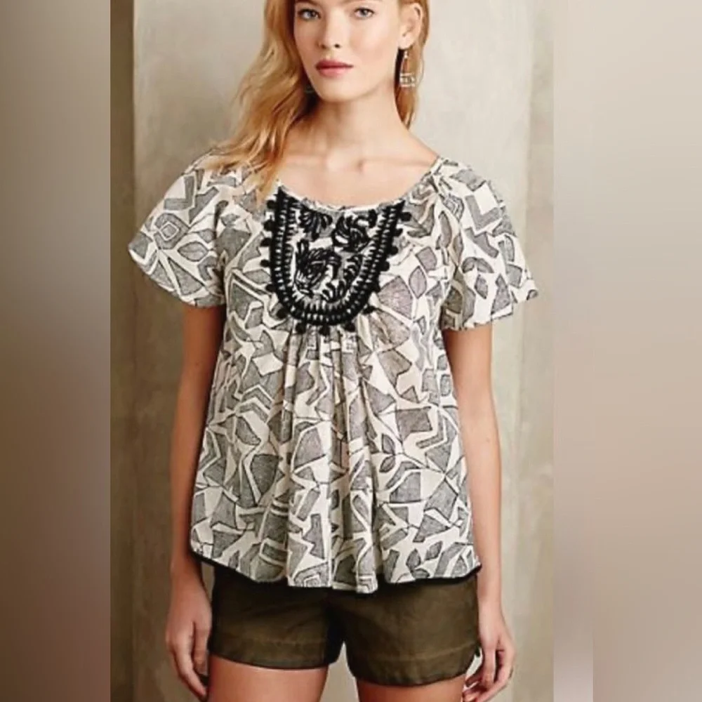 Anthropologie Floreat Embroidered Cuata Top - Picture 1 of 7